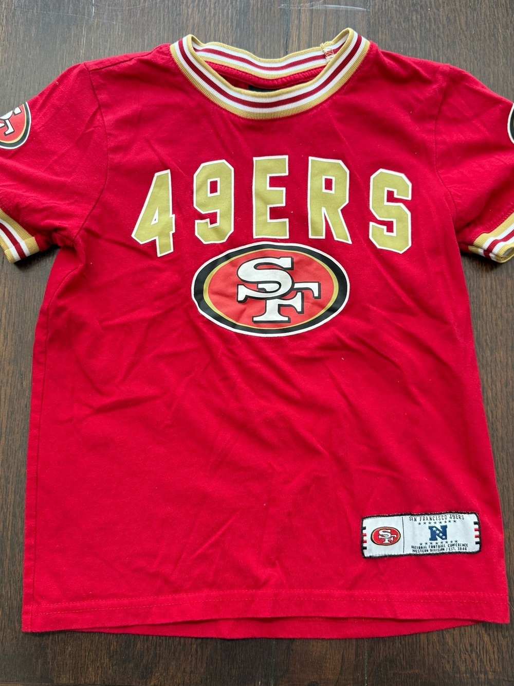 NFL Team Apparel Red San Francisco 49ers Kids Top with Gold Lettering youth sz 8